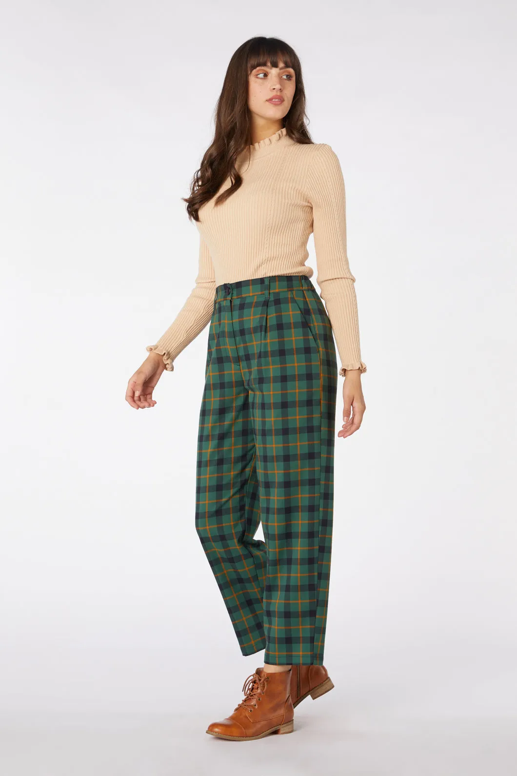 Navy Blue Plaid Pattern Trousers by Claudia