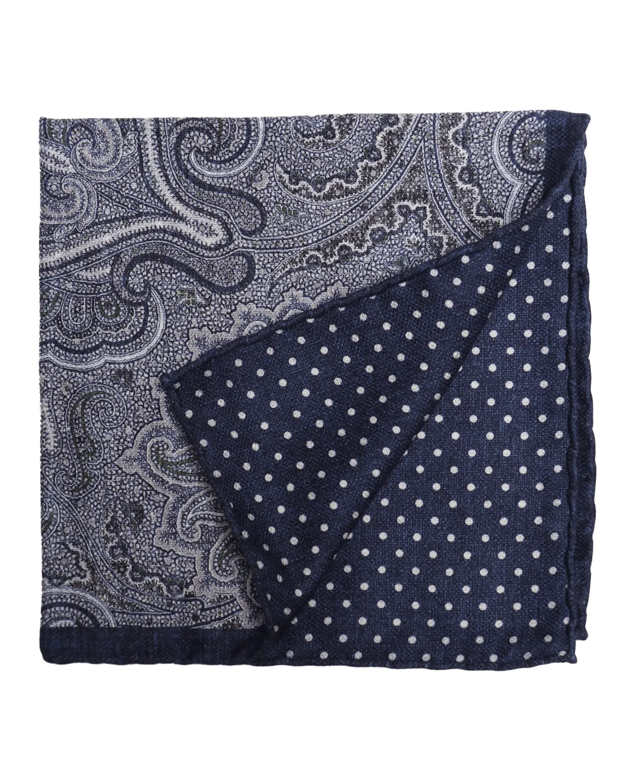 Navy Grey Paisley Dot Reversible Pocket Square