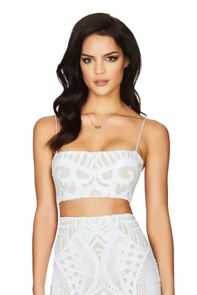 Nookie Sequin Crop Top - White