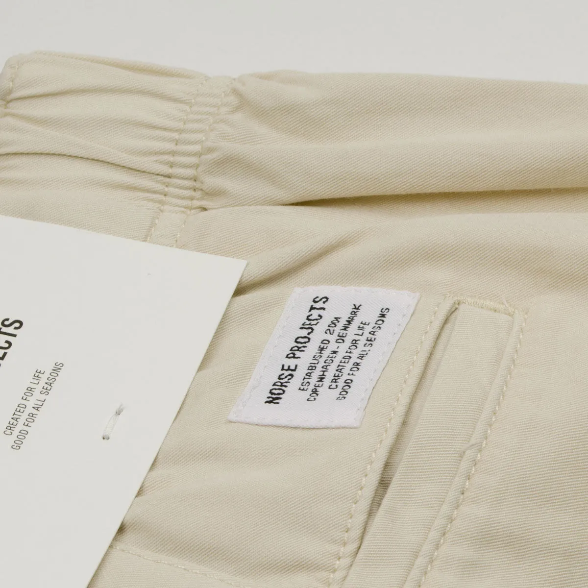 Norse Projects twill pants, Oatmeal color - Ezra Light option.