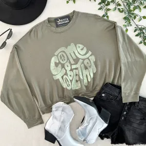 Olive Come Together Crop Pullover