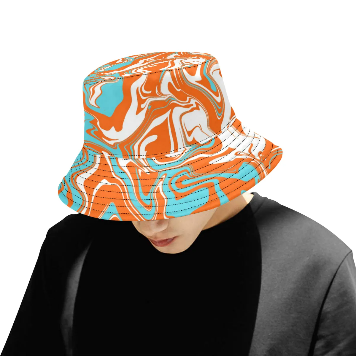 Orange Blue and White Oil Spill Bucket Hat