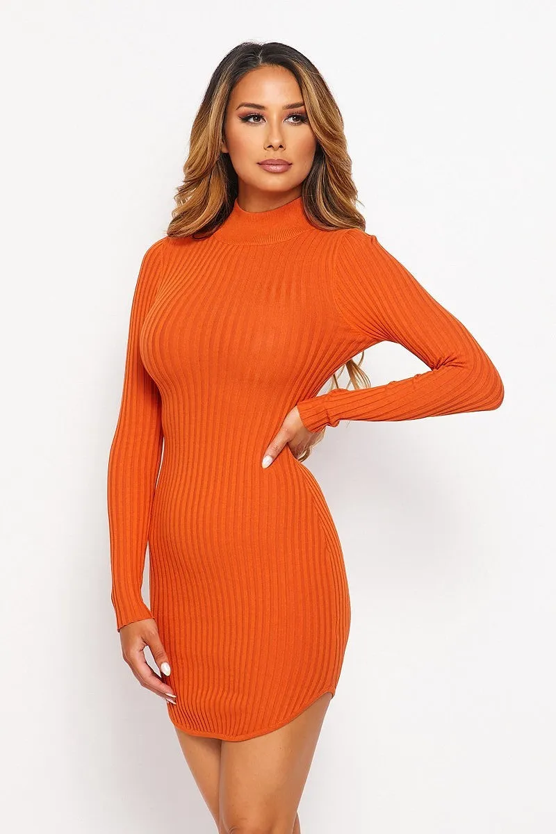 Orange long sleeve mock neck mini dress.