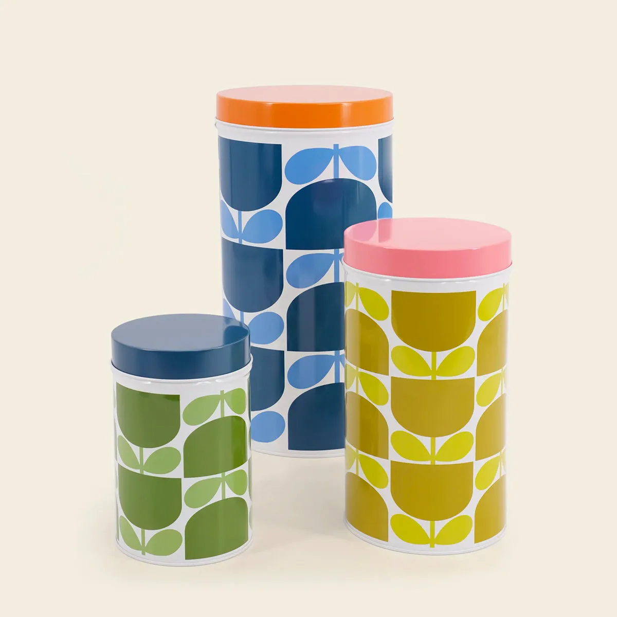 Orla Kiely Block Flowers Nesting Canister Tins - Set of 3