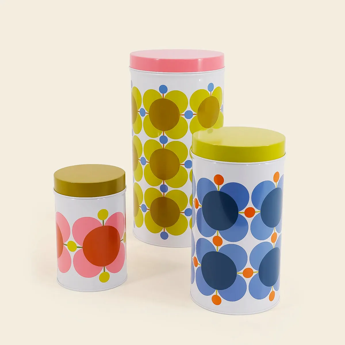 Orla Kiely canister tins set - Atomic Flower Multi design, pack of 3