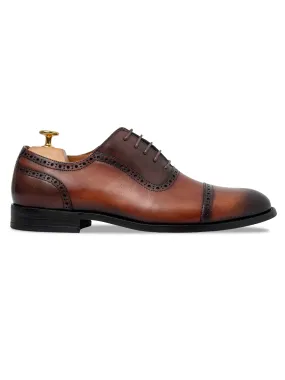 Oxford Cap Toe Adelaide - Cognac Tan Lace Up Shoes (Hand Painted Patina)