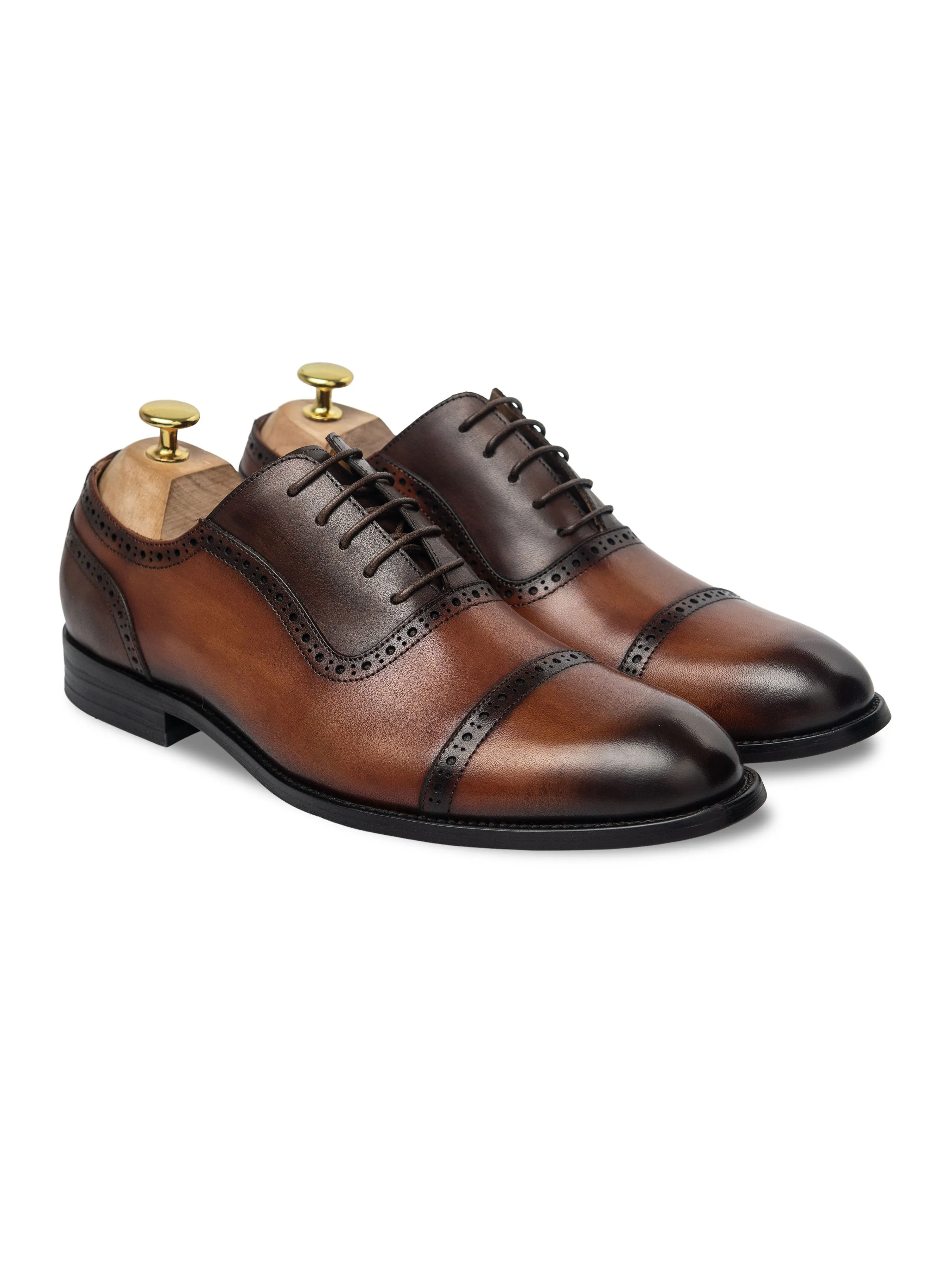 Oxford Cap Toe Adelaide - Cognac Tan Lace Up Shoes (Hand Painted Patina)