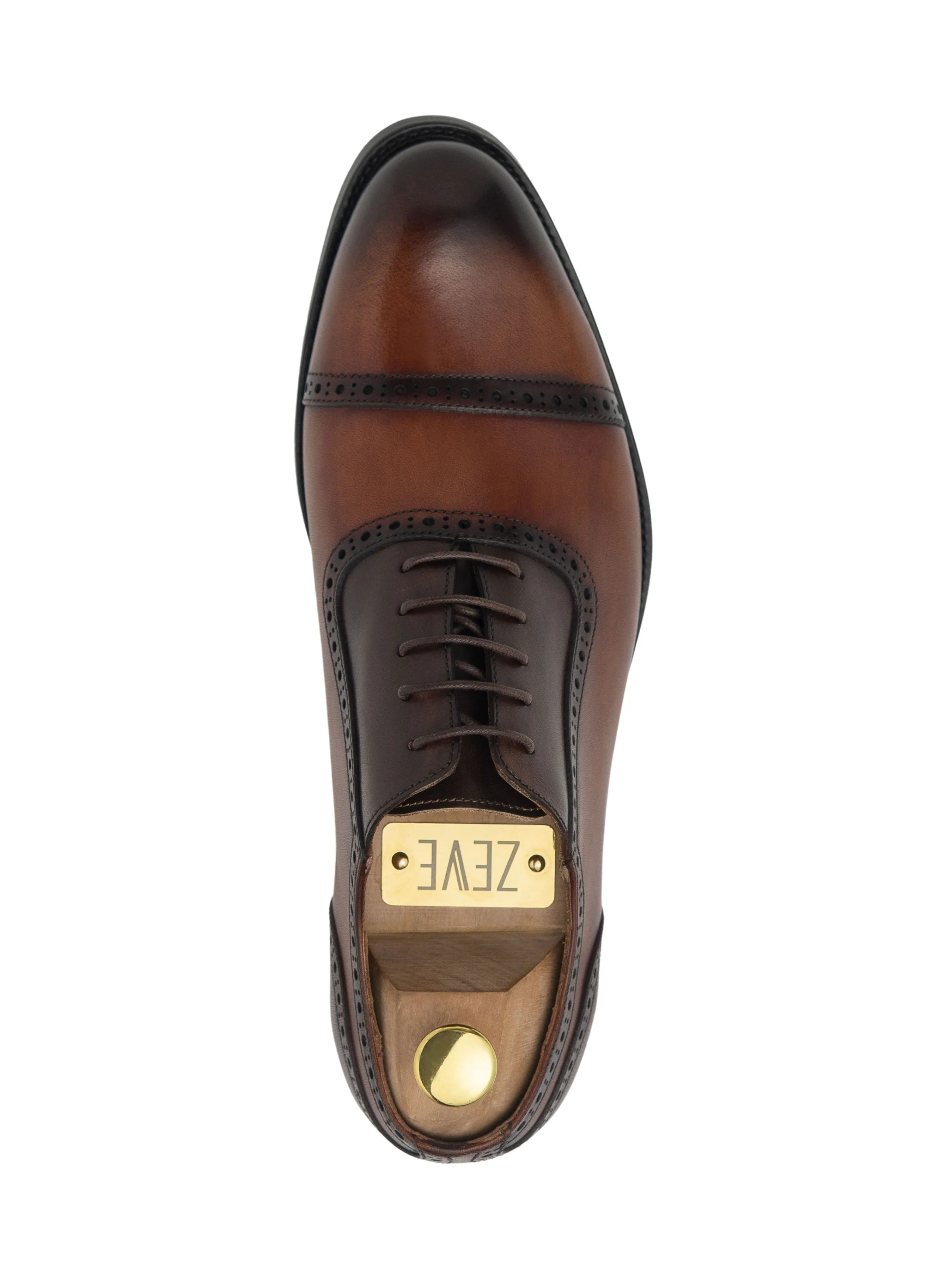 Oxford Cap Toe Adelaide - Cognac Tan Lace Up Shoes (Hand Painted Patina)