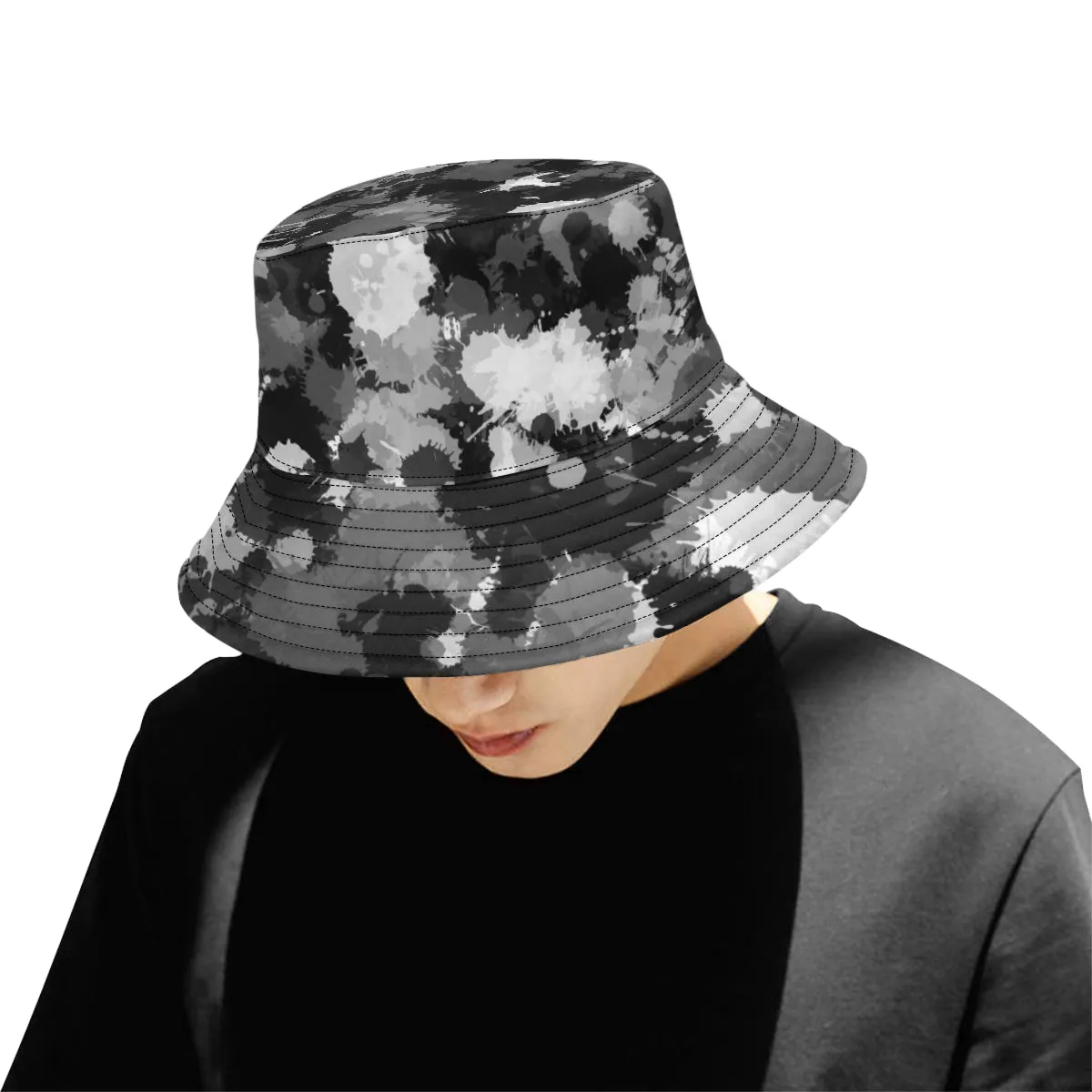 Paint Splatter Bucket Hat - Black, White, Grey