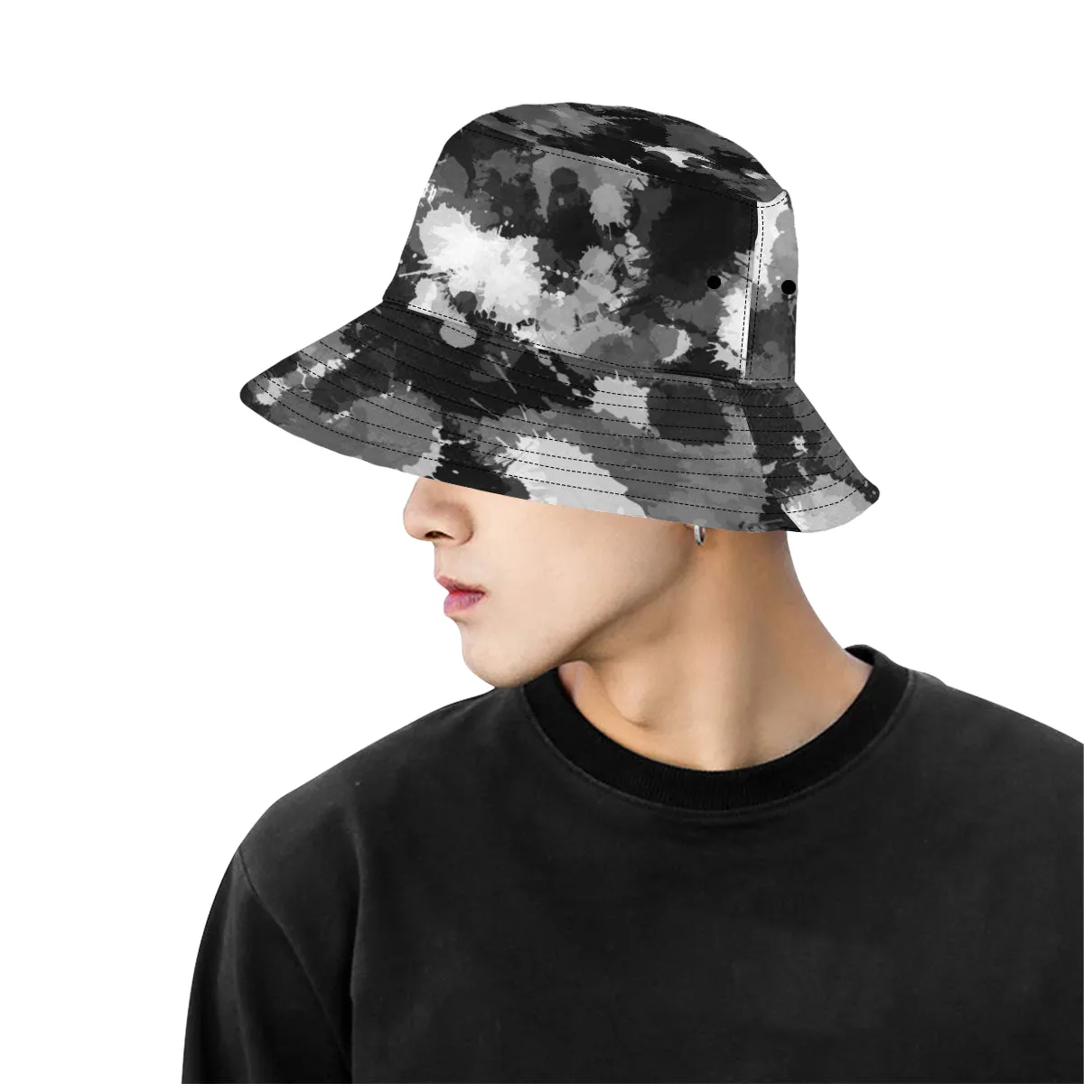 Paint Splatter Bucket Hat - Black, White, Grey