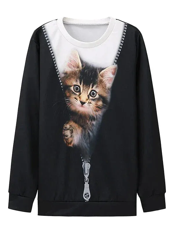 Plus Size Women's Cat Street Casual Sweatshirt Pullover.