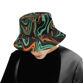 Psychedelic Camo Melt Bucket Hat - Orange, Black, Jade Green