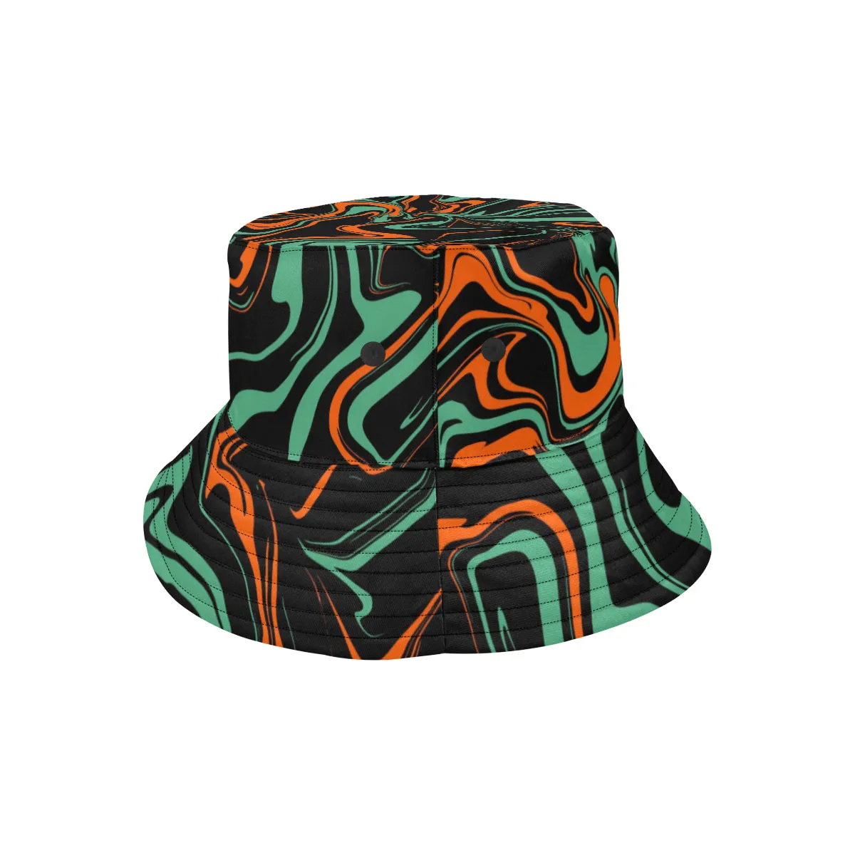 Psychedelic Camo Melt Bucket Hat - Orange, Black, Jade Green