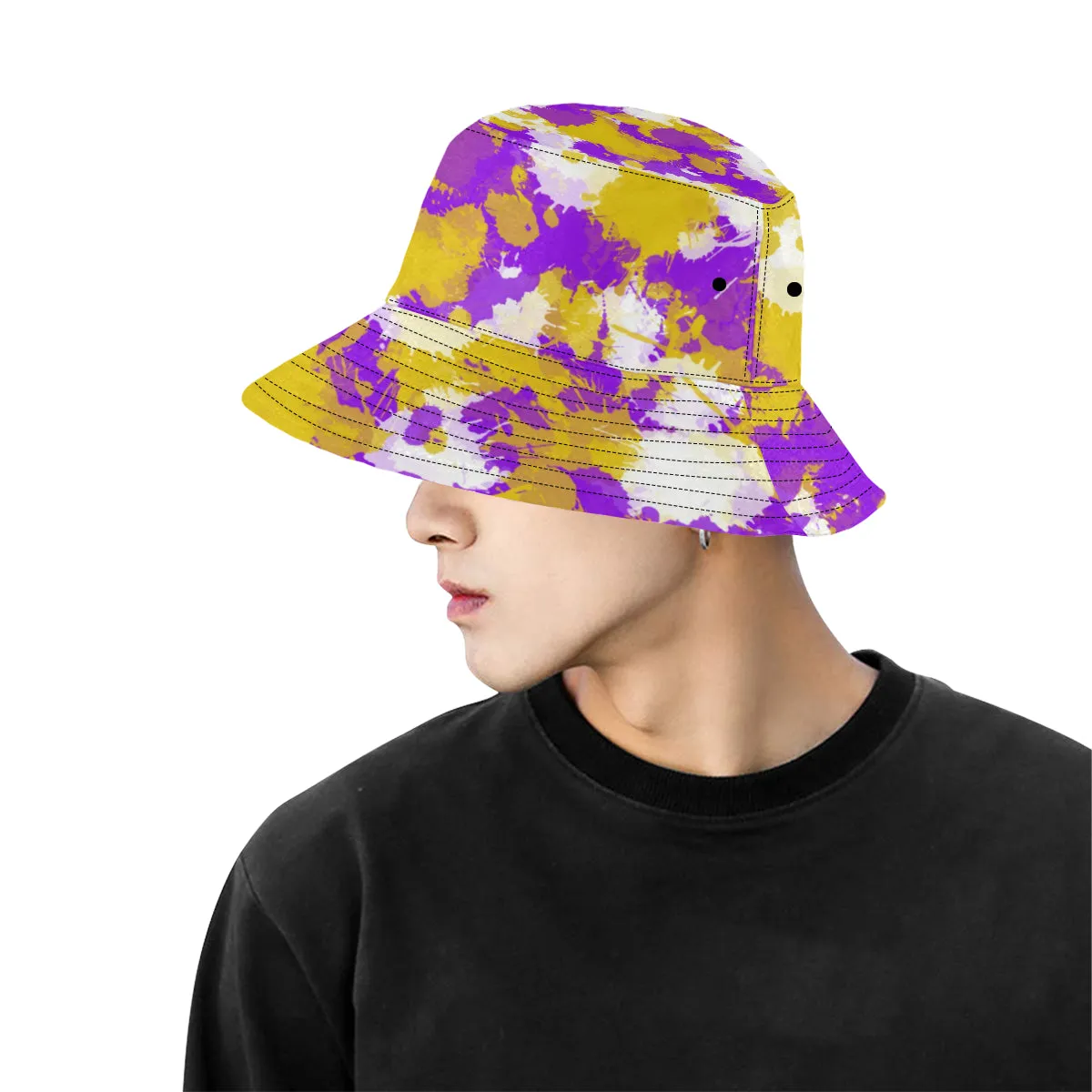 Purple and Gold Splatter Paint Bucket Hat