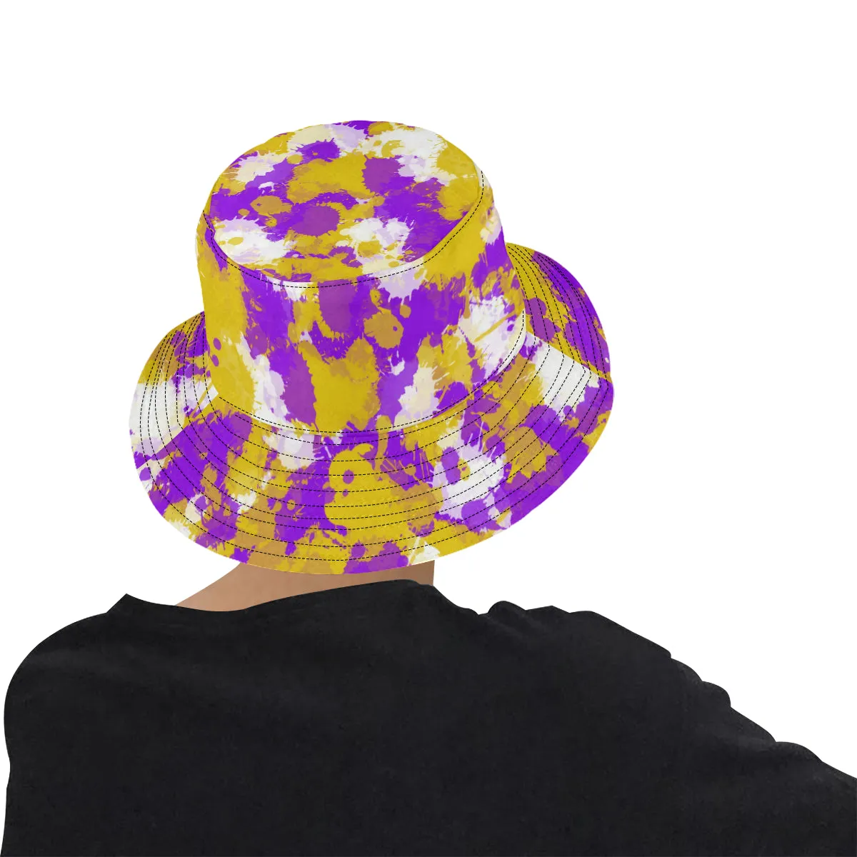 Purple and Gold Splatter Paint Bucket Hat