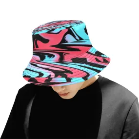 Red and Blue UV Blacklight Reactive Rave Glitch Bucket Hat.