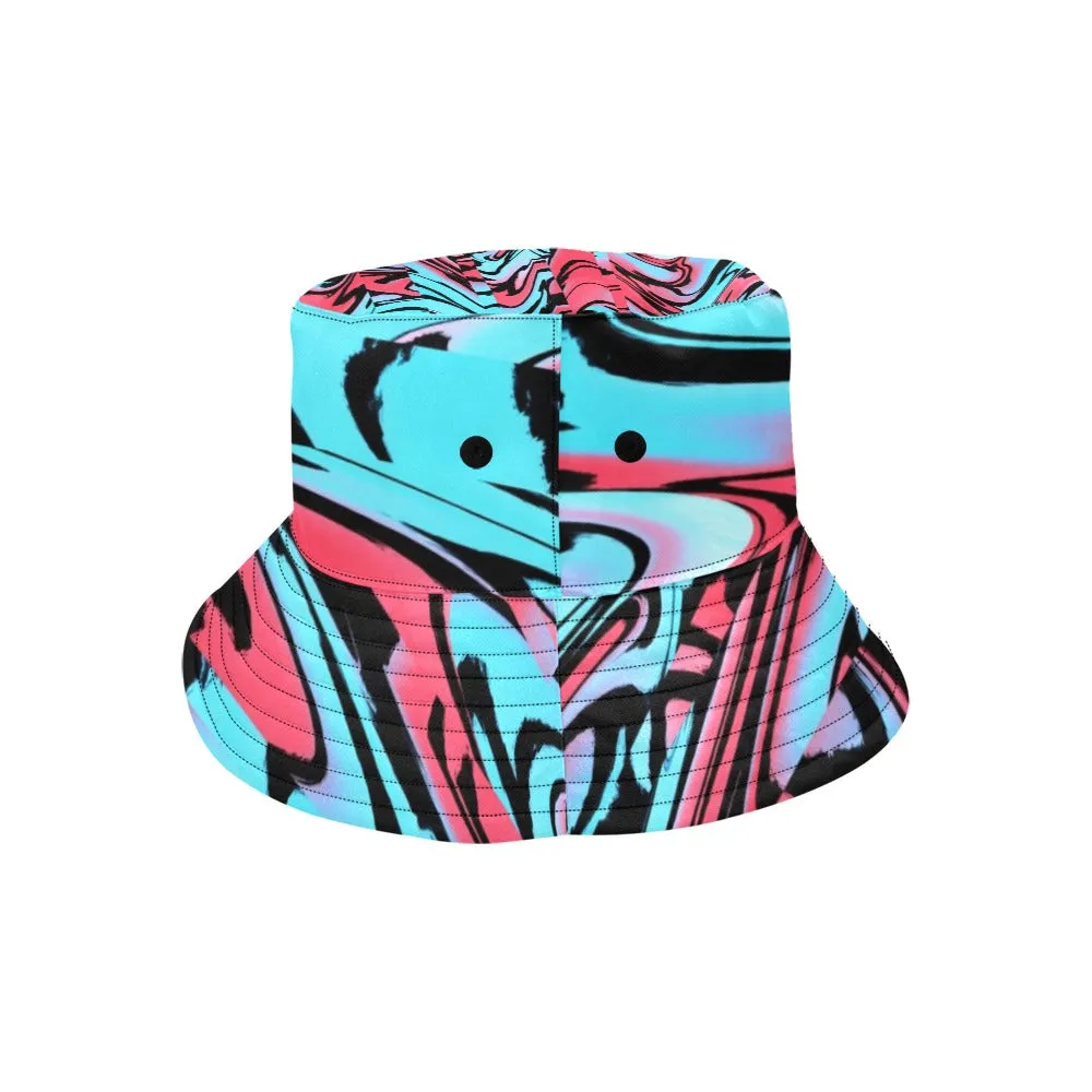 Red and Blue UV Blacklight Reactive Rave Glitch Bucket Hat.