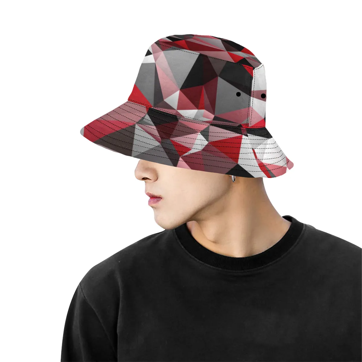 Red Black Geo Print Bucket Hat