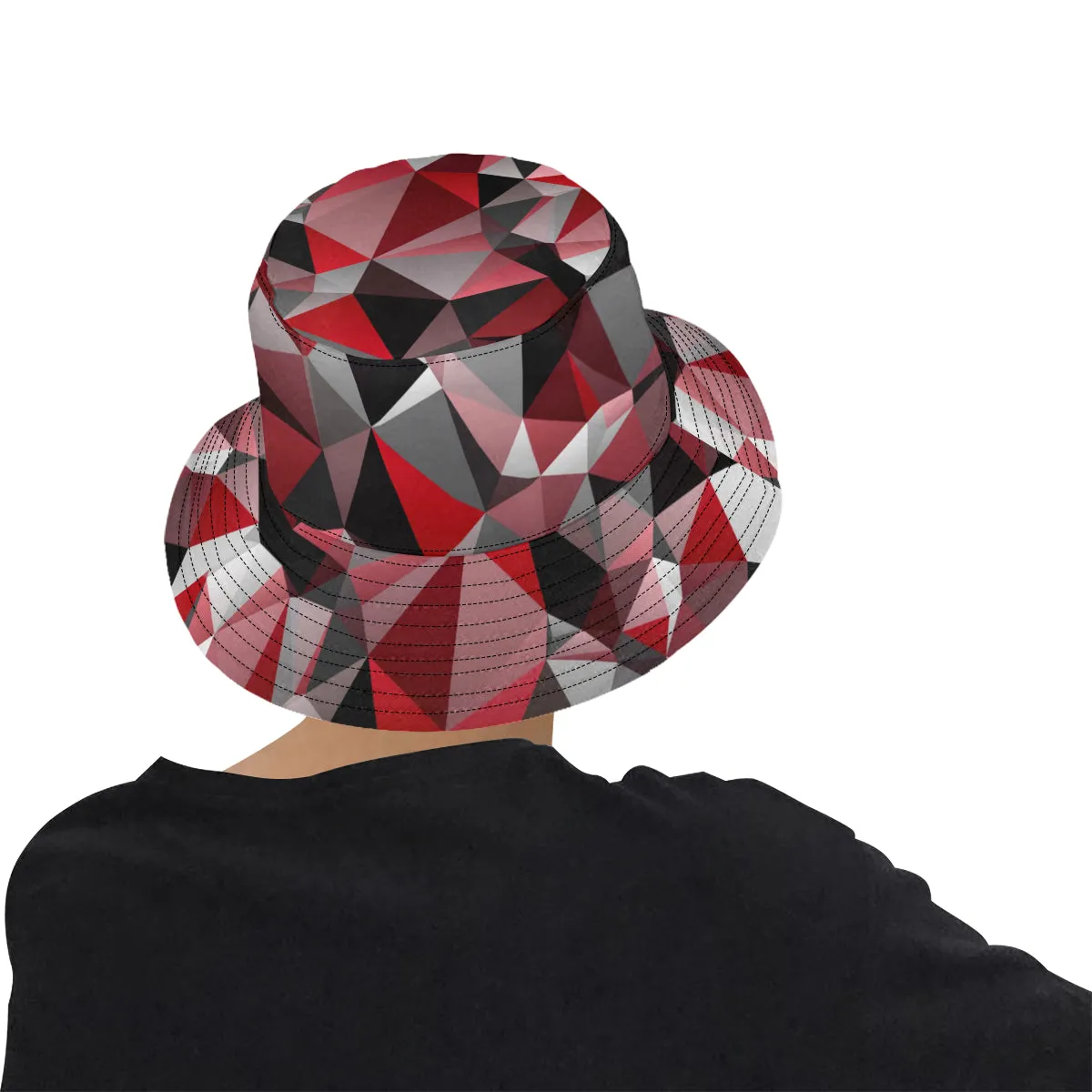 Red Black Geo Print Bucket Hat