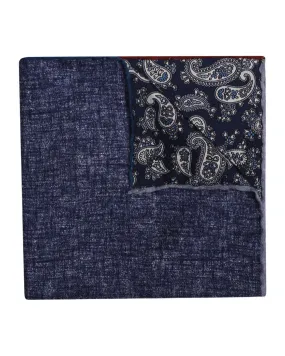 Reversible Silk Pocket Square Blue Grey