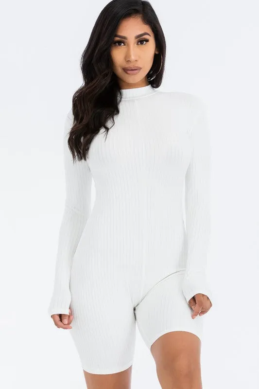 Ribbed Mock Neck Romper