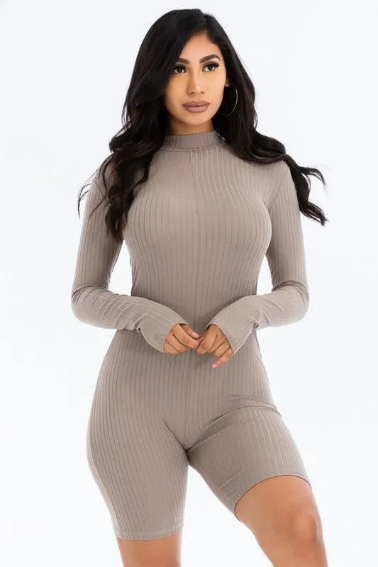 Ribbed Mock Neck Romper