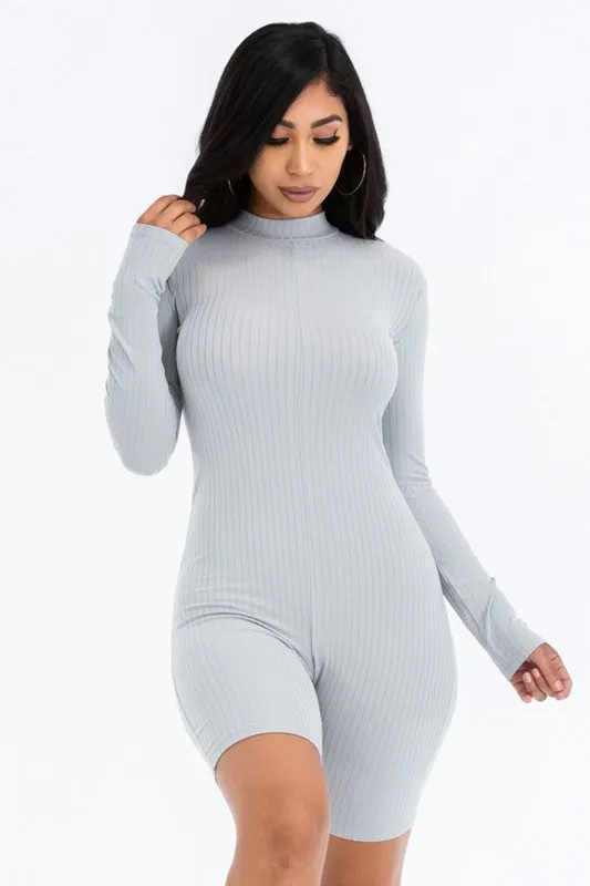 Ribbed Mock Neck Romper