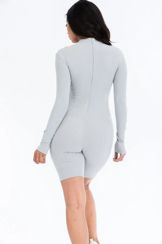 Ribbed Mock Neck Romper