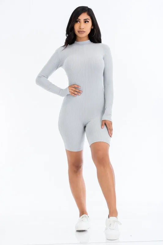 Ribbed Mock Neck Romper