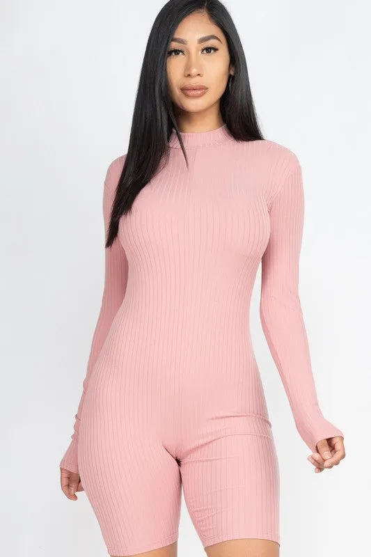 Ribbed Mock Neck Romper