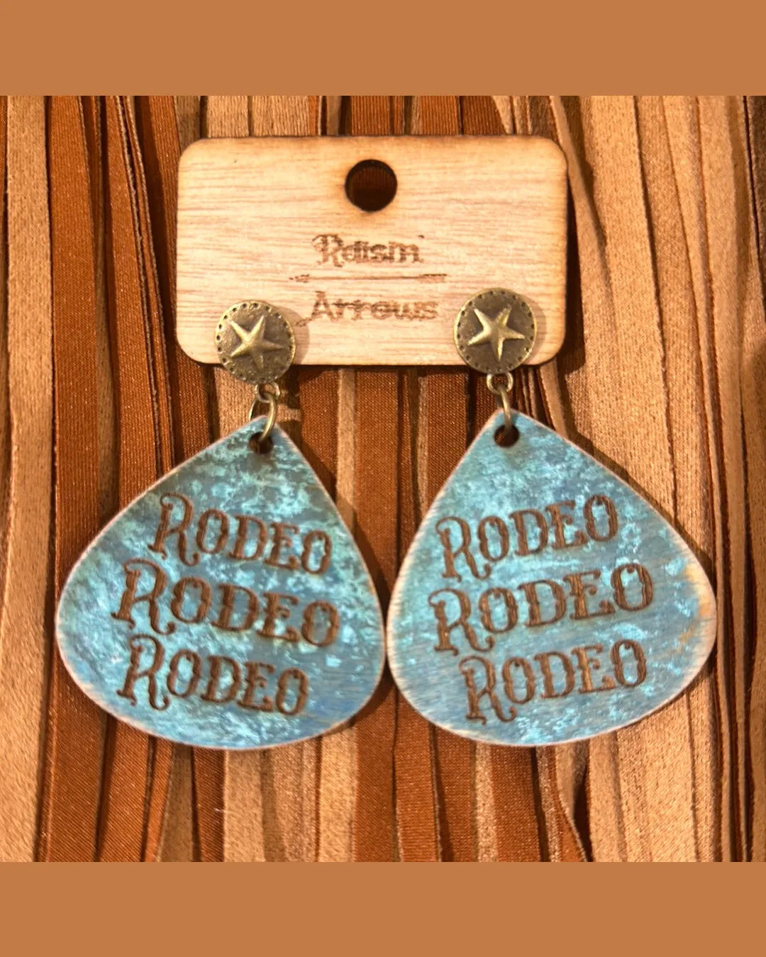 Rodeo Teal Wooden Earrings