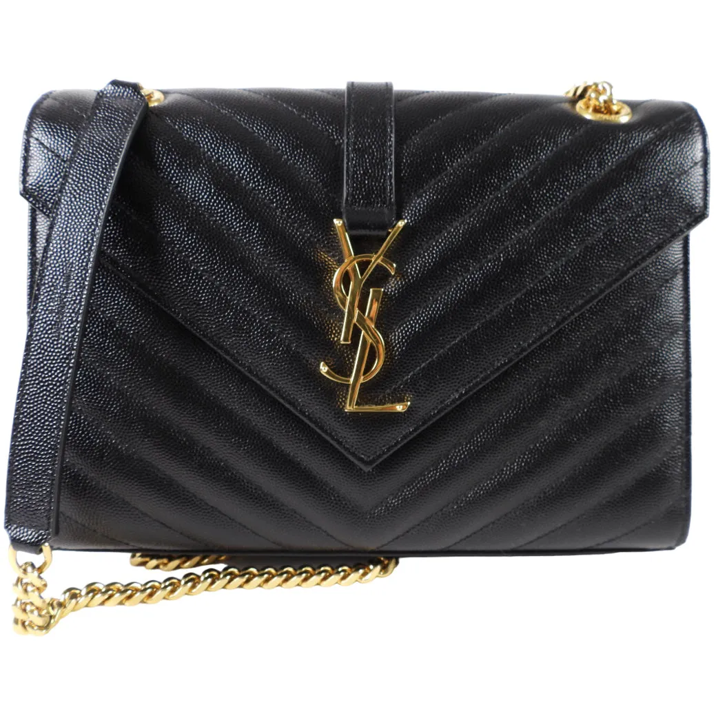 Saint Laurent Black Chevron Monogram Small Chain Envelope Bag