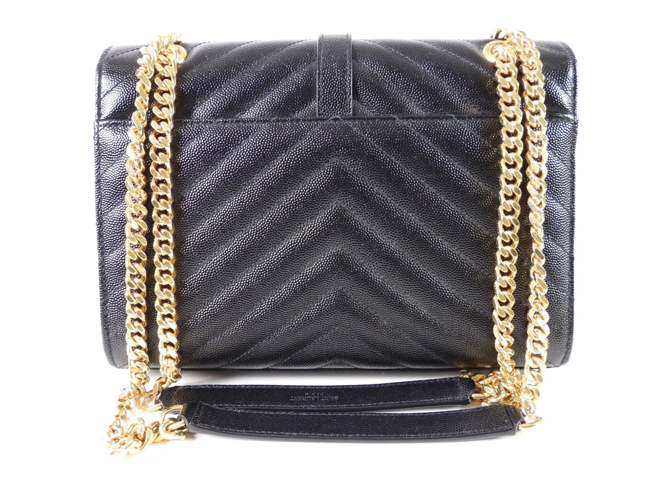 Saint Laurent Black Chevron Monogram Small Chain Envelope Bag