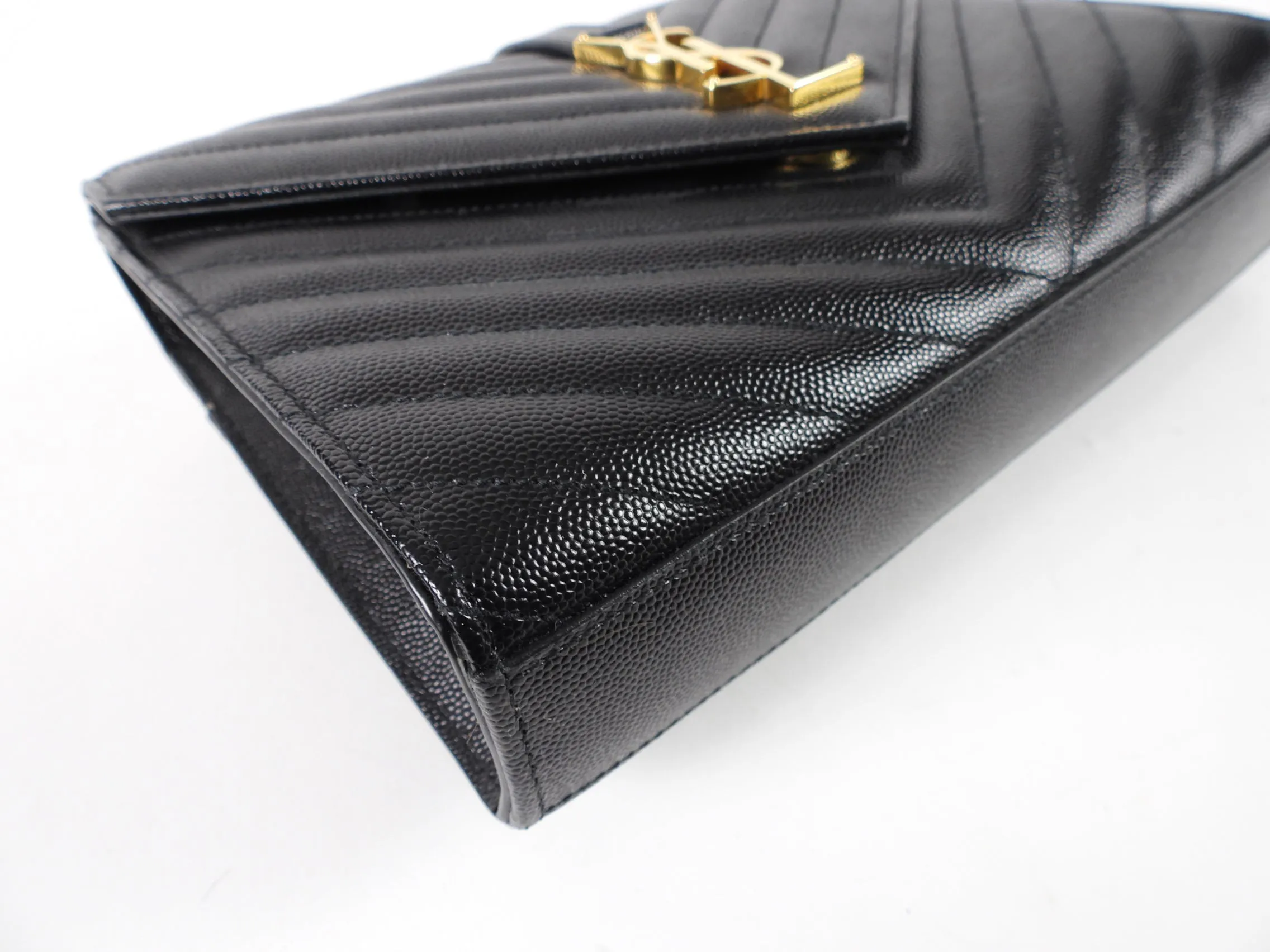 Saint Laurent Black Chevron Monogram Small Chain Envelope Bag