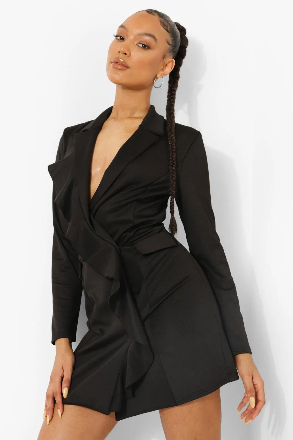 Scuba Ruffle Detail Blazer Dress