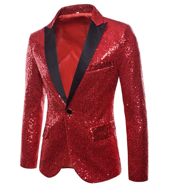 Sequins Slim Fit Single Button Nightclub Blazers - Men's England Style