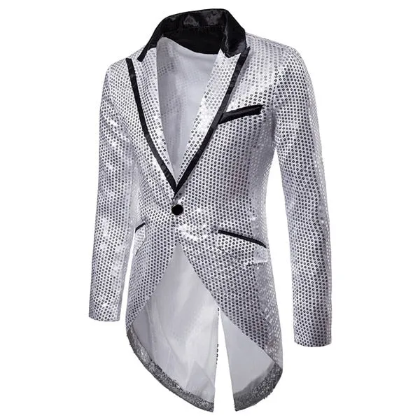 Sequins Slim Fit Single Button Nightclub Blazers - Men's England Style