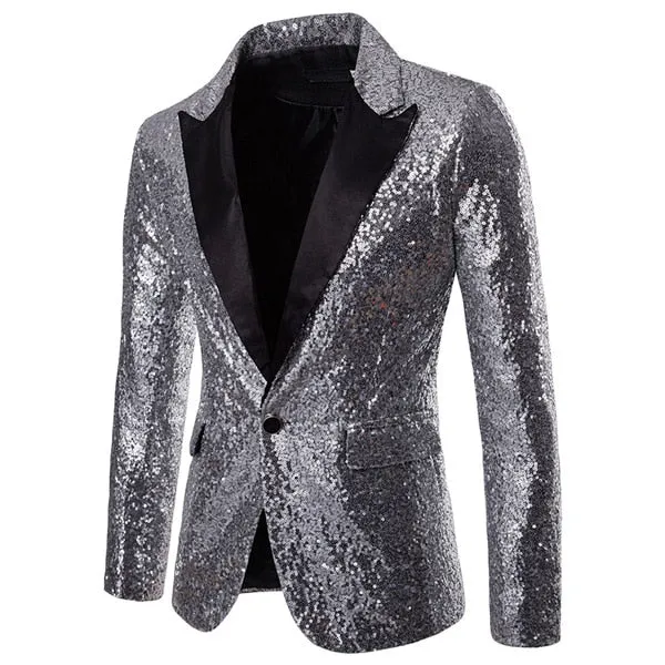 Sequins Slim Fit Single Button Nightclub Blazers - Men's England Style