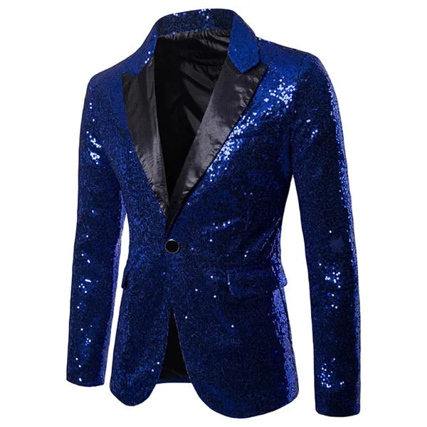 Sequins Slim Fit Single Button Nightclub Blazers - Men's England Style