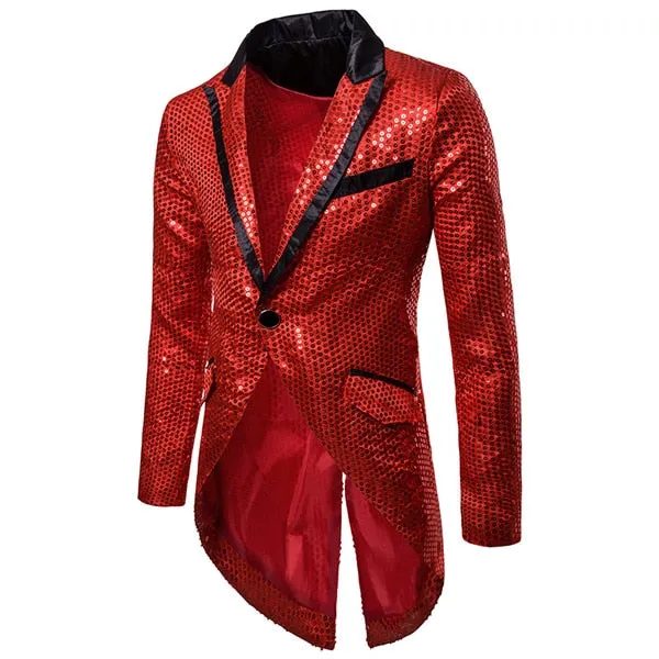 Sequins Slim Fit Single Button Nightclub Blazers - Men's England Style