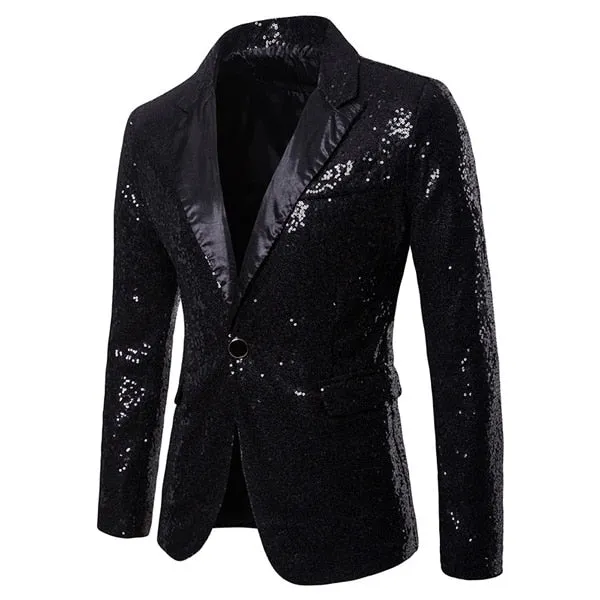 Sequins Slim Fit Single Button Nightclub Blazers - Men's England Style