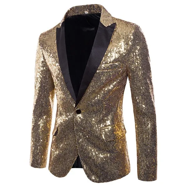 Sequins Slim Fit Single Button Nightclub Blazers - Men's England Style