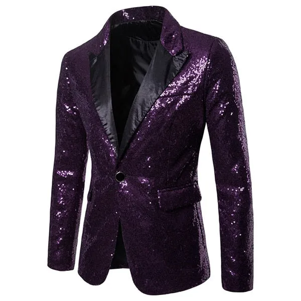 Sequins Slim Fit Single Button Nightclub Blazers - Men's England Style