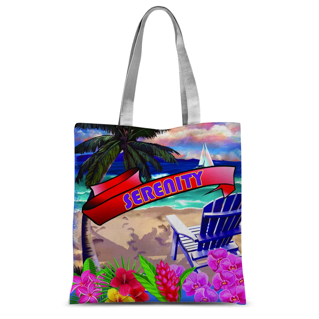 Serenity Beach Banner Design Classic Sublimation Tote Bag