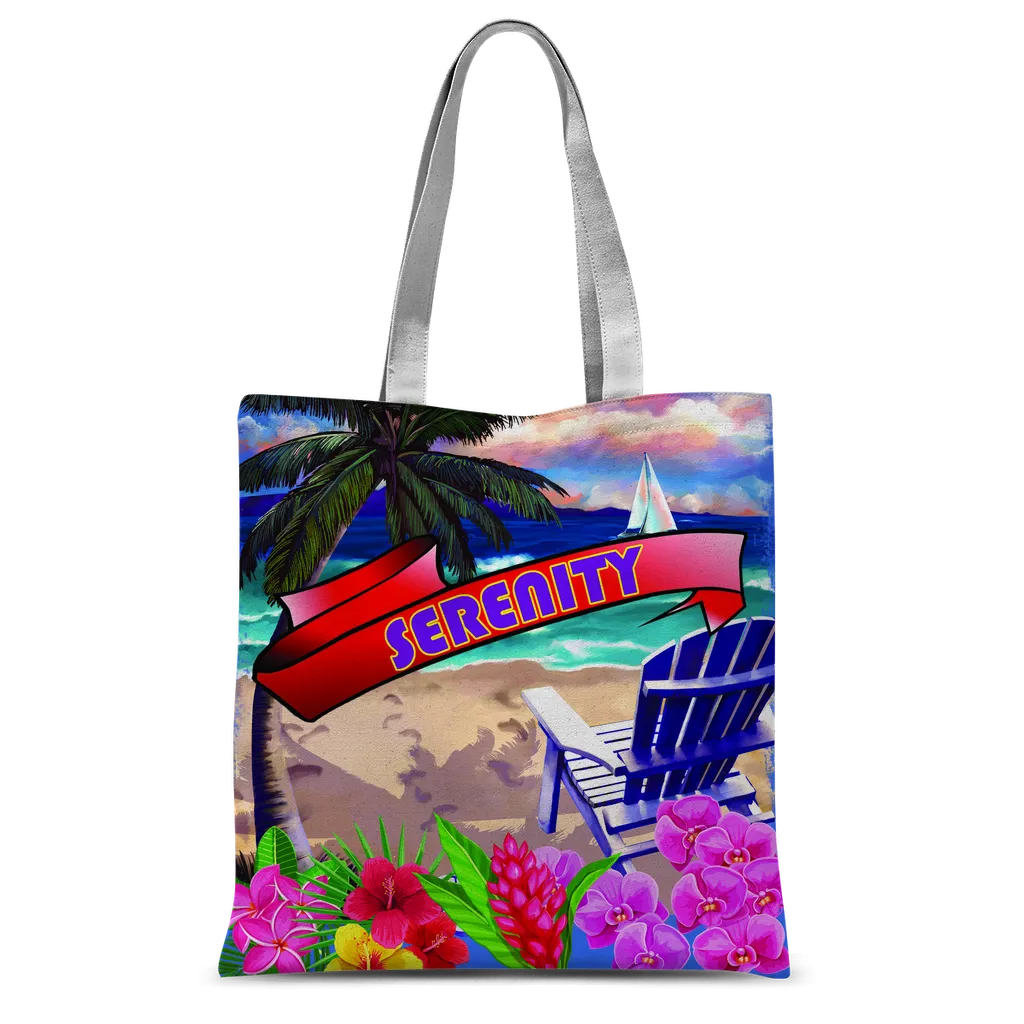 Serenity Beach Banner Design Classic Sublimation Tote Bag