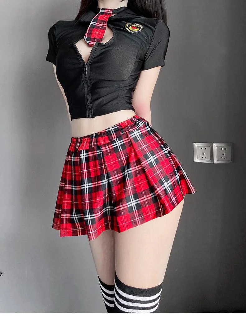 Sexy Schoolgirl Costume Embroidery Pleated Role Play Set - Shop Now