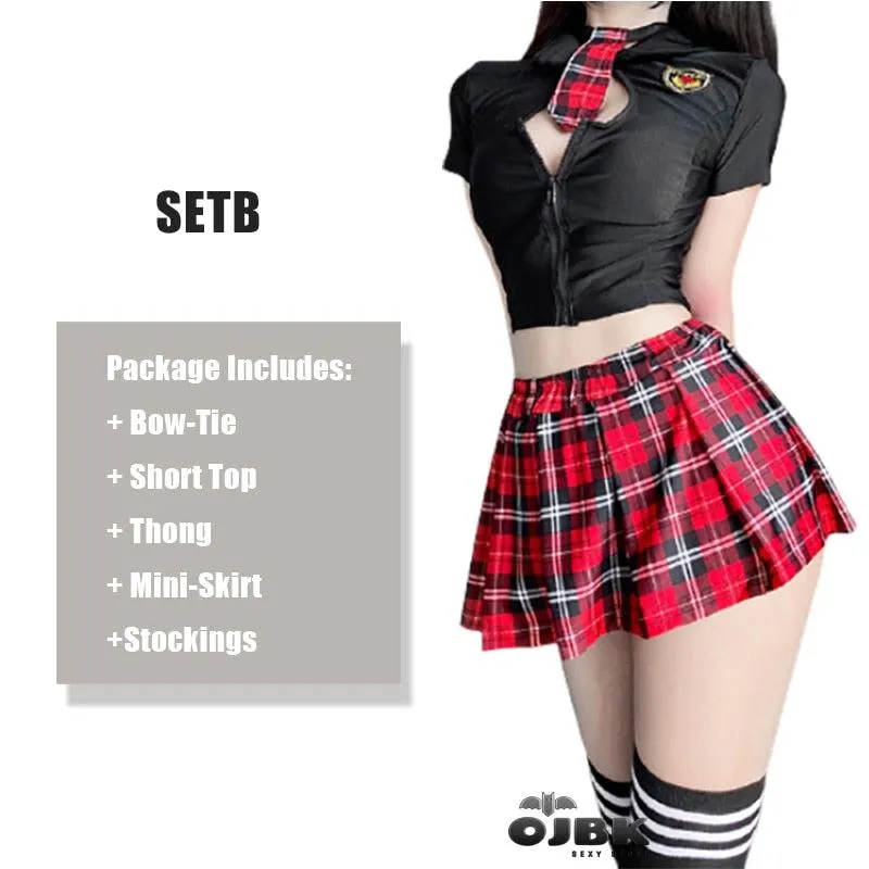 Sexy Schoolgirl Costume Embroidery Pleated Role Play Set - Shop Now