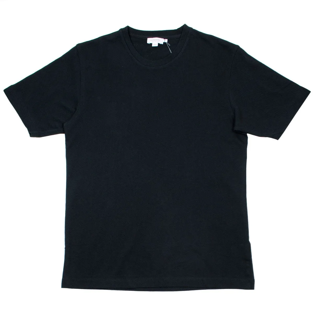 Short Sleeve Riviera Mesh Crew Neck T-shirt - Black | Sunspel