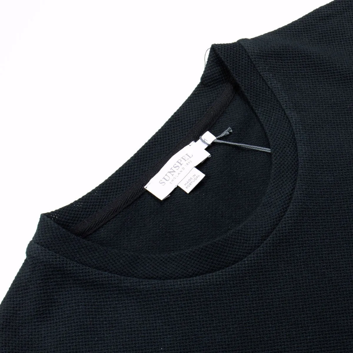 Short Sleeve Riviera Mesh Crew Neck T-shirt - Black | Sunspel