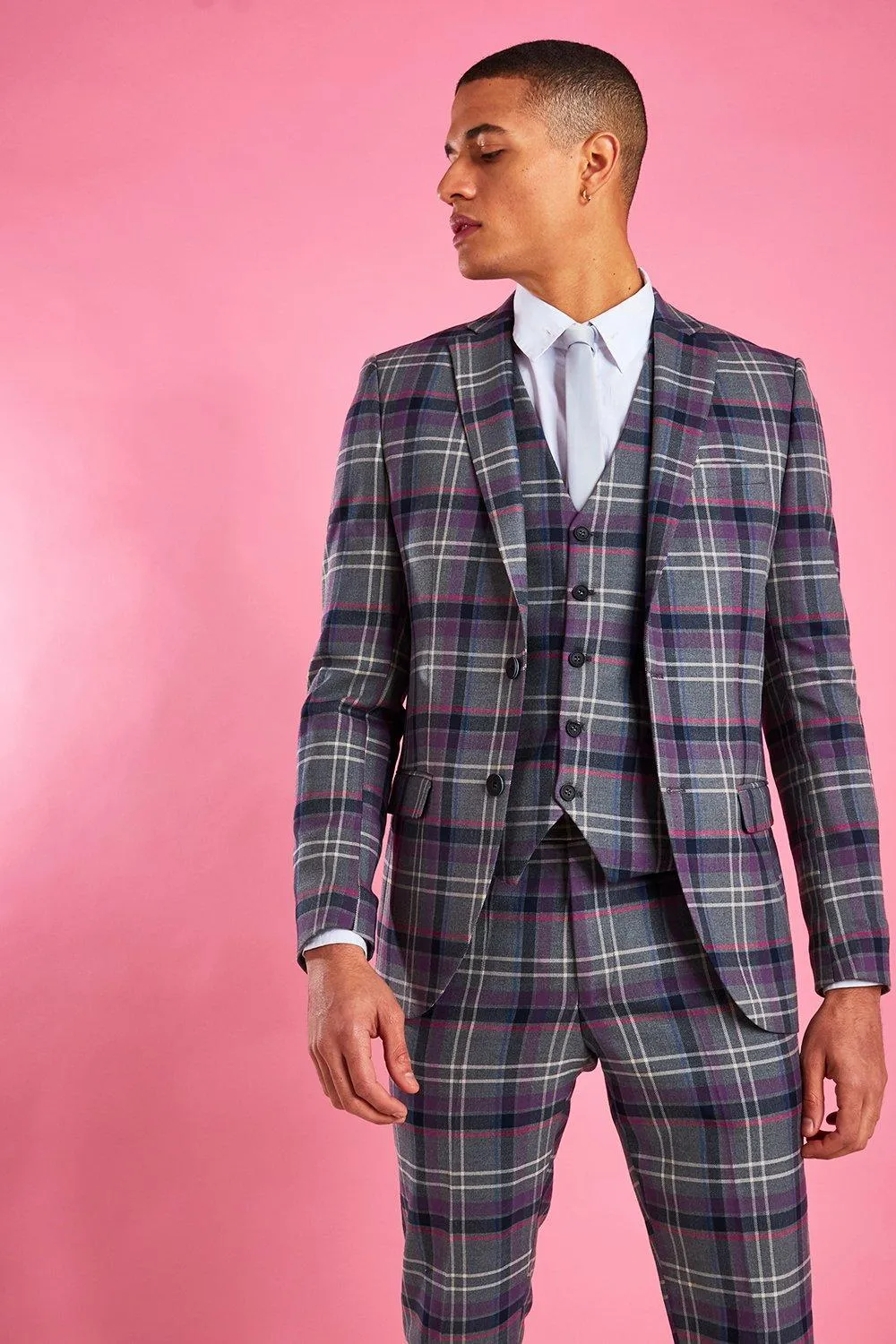 Skinny Purple Check Blazer